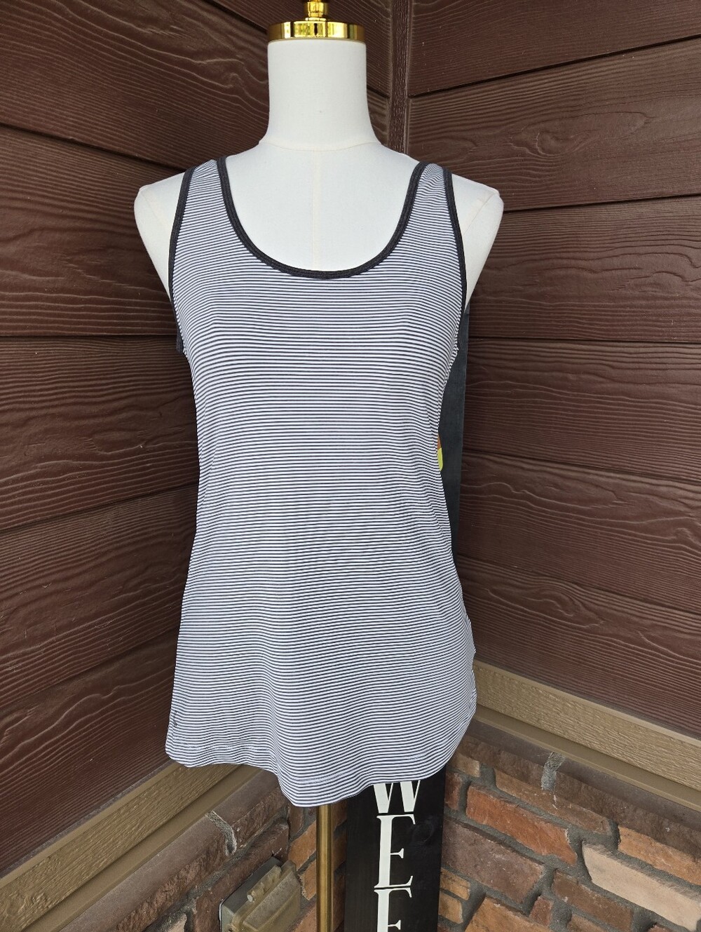 Lolë Black & White Striped Racerback Tank Top – Women’s Medium